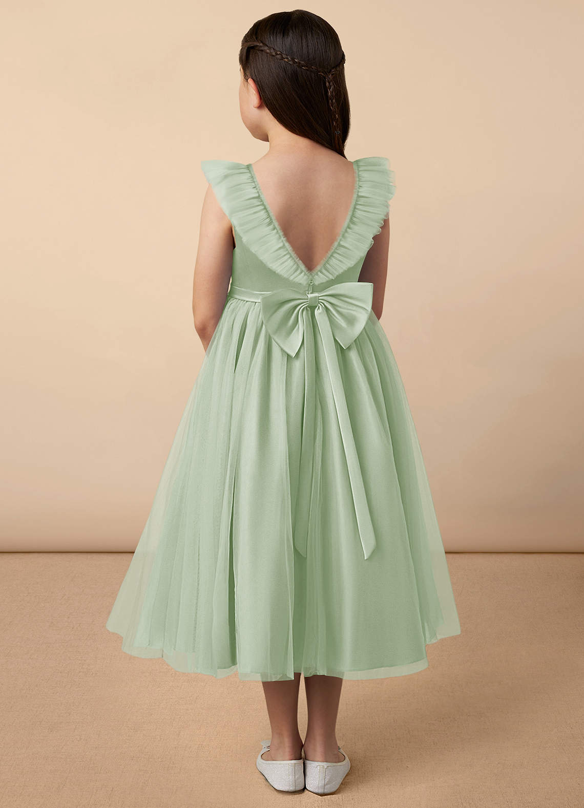 Azazie Dolly Venta Final Vestido de Dusty Rose de Tul de Corte En A con Lazo image3