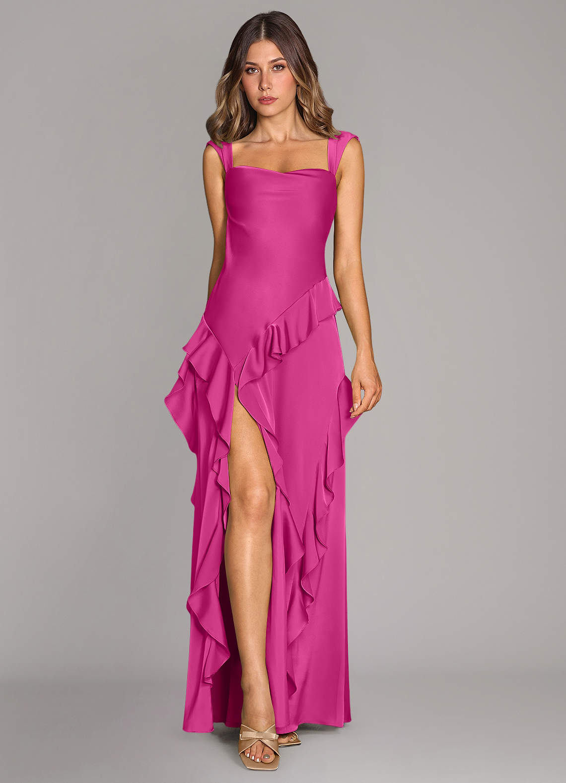Azazie Sloane Jurken voor bruidsmeisjes Jurk van Stretch Satijn met A-Lijn Sweetheart Halslijn Fuchsia image1