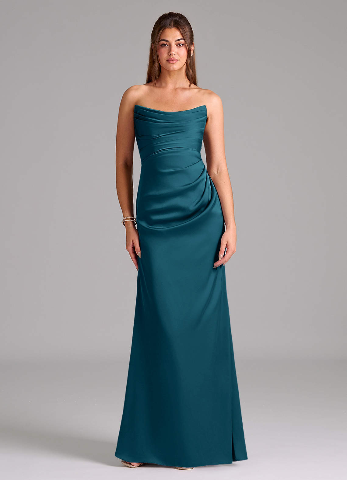 Azazie Lucille Bridesmaid Dresses Ink Blue Mermaid Strapless Stretch Satin Convertible Dress image1