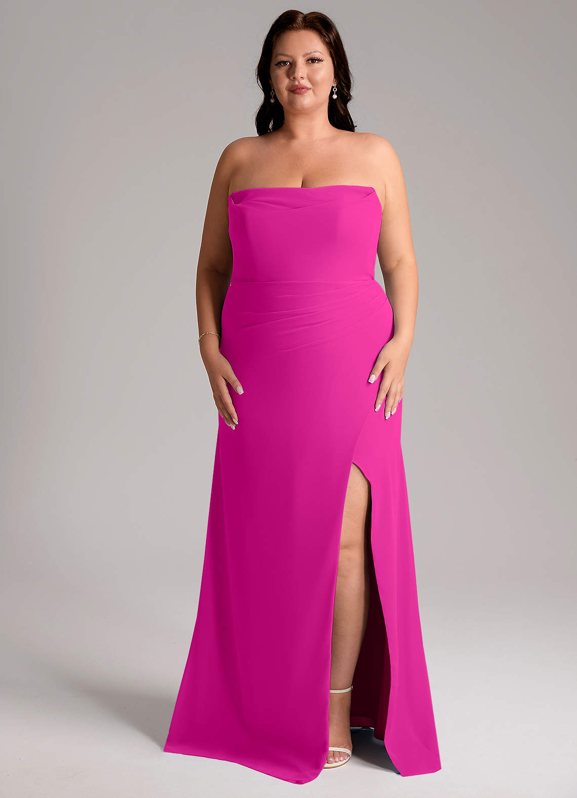 Azazie Leonis Bridesmaid Dresses Fuchsia Sheath Strapless Chiffon Convertible Dress image9