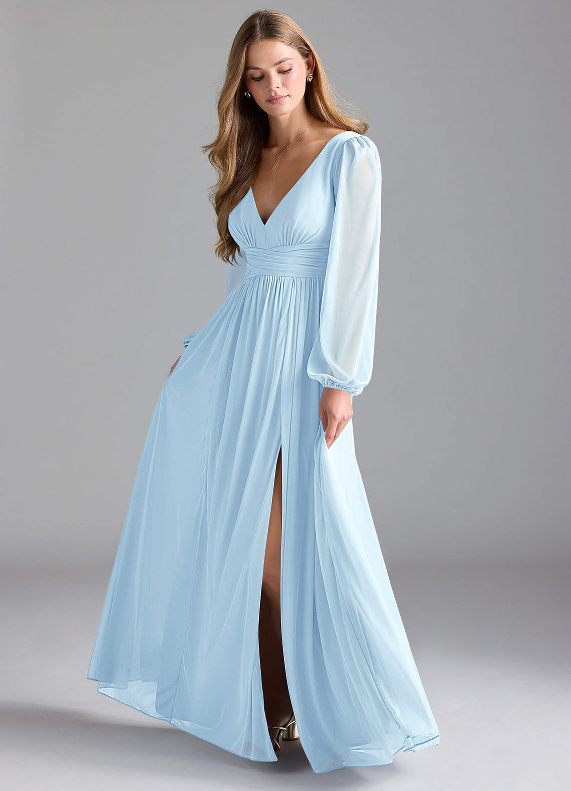 Azazie Norah Bridesmaid Dresses Sky Blue A-Line Mesh Dress image1