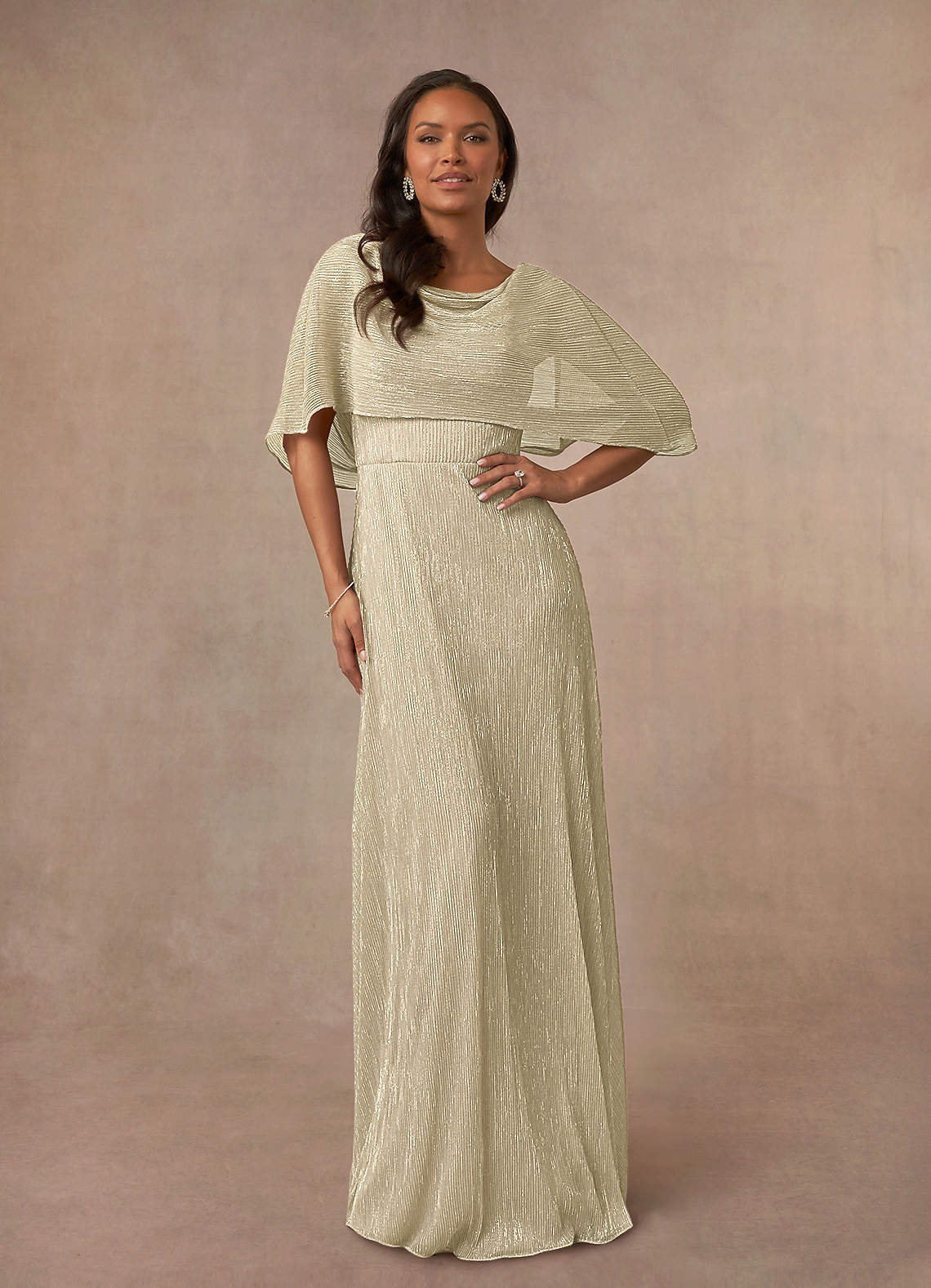 Azazie Loretta Kleider für die Brautmutter A-Linie Kapuzenumhang Metallisches Netz Kleid Champagner Gold image1
