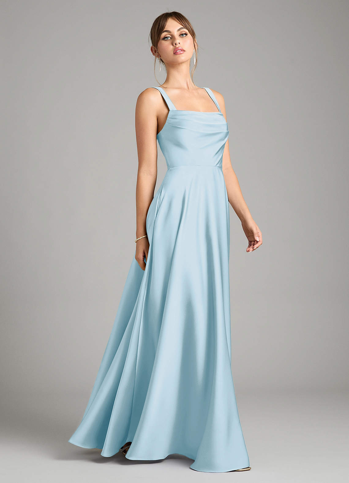 Azazie Shaude Bridesmaid Dresses Sky Blue A-Line Pleated Stretch Satin Dress image6