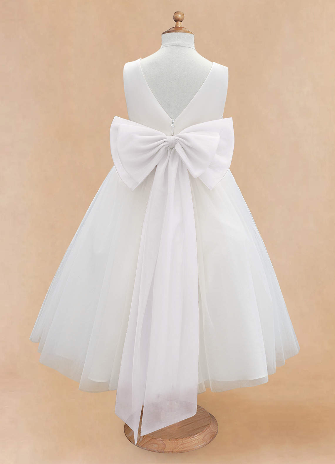 Azazie Kavi Flower Girl Dresses White A-Line Bow Matte Satin Dress image7