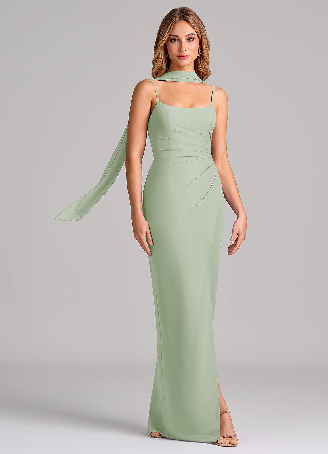 Azazie Calandra Suknie dla druhen Osłona Pofałdowany Szyfon Do ziemi Sukienka image2