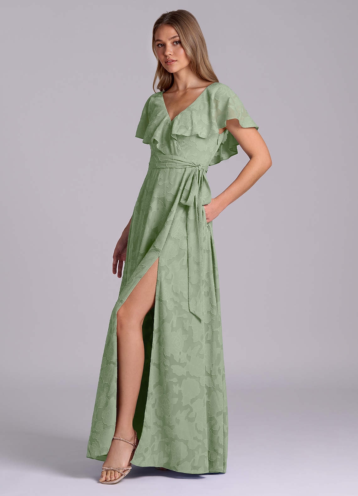 Azazie Lainey Morsiusneito Mekot A-linja taskuilla Floral Burnout Lattian pituus Pukeutua image5