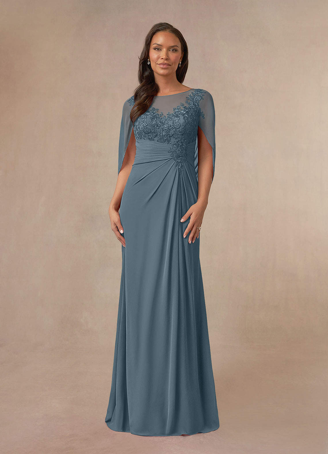 Azazie Hera Twilight A-Line Lace Capelet Chiffon Dress | Azazie