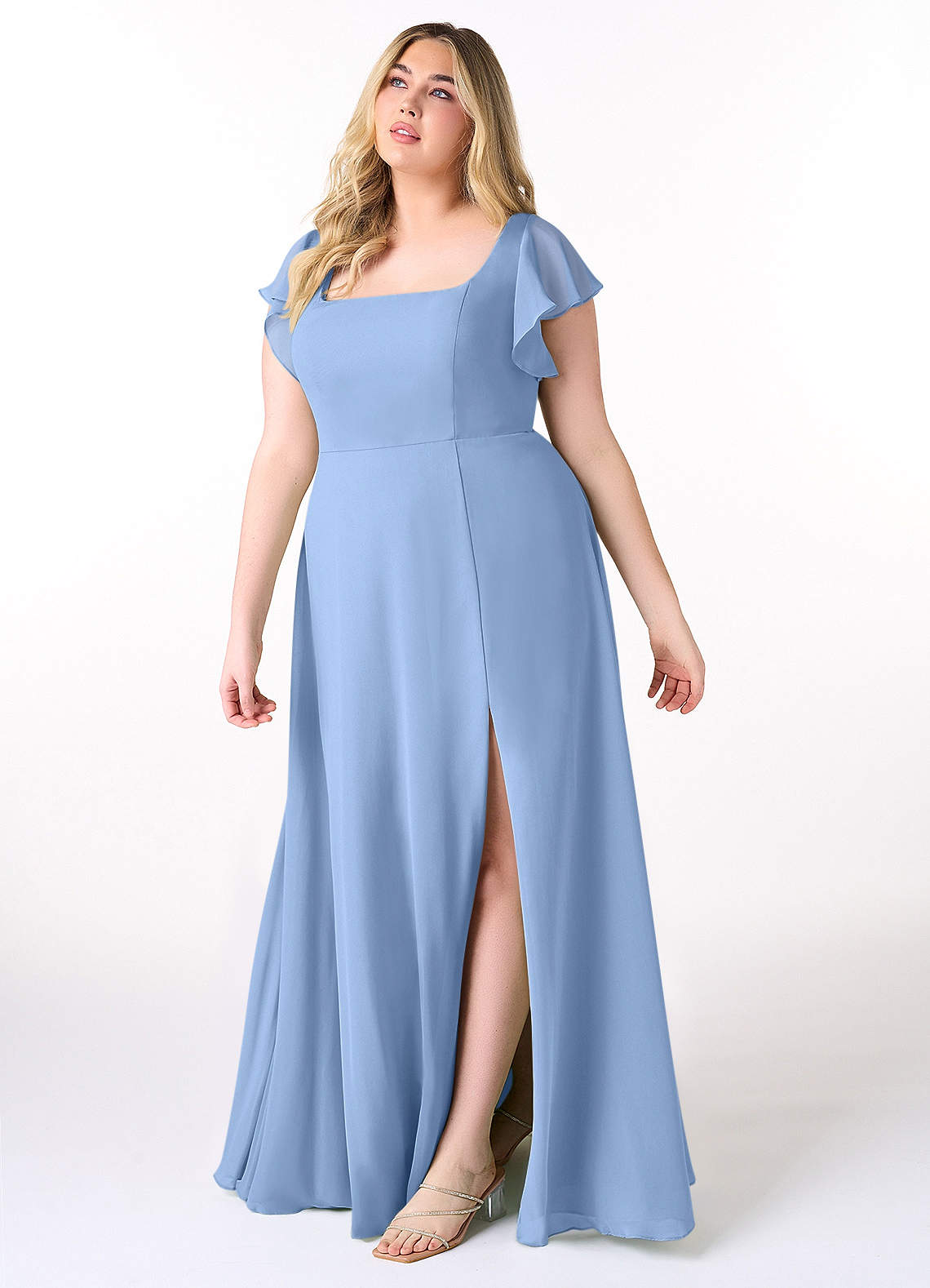 Azazie Bondi Bridesmaid Dresses Steel Blue A-Line Ruffled Chiffon Dress image8