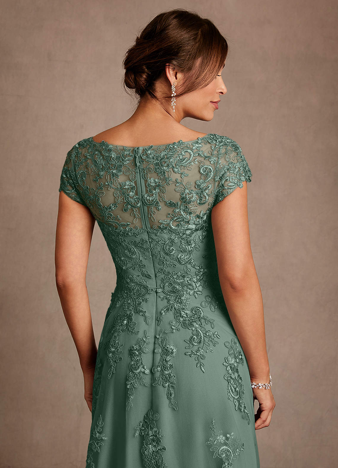Azazie Jolanda Mother of the Bride Dresses Eucalyptus A-Line Lace Dress image5
