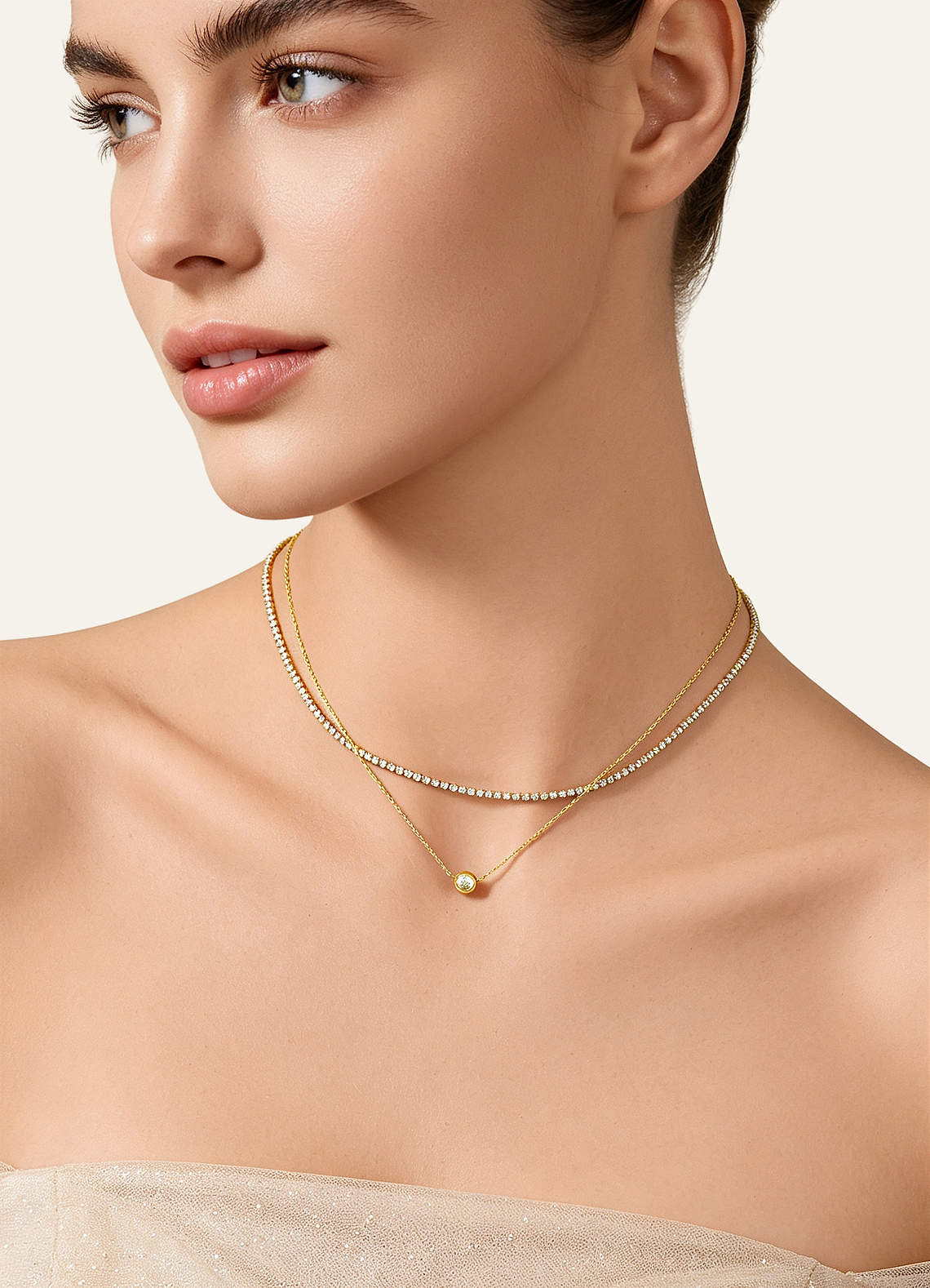front Layered Tennis Pendant Necklace