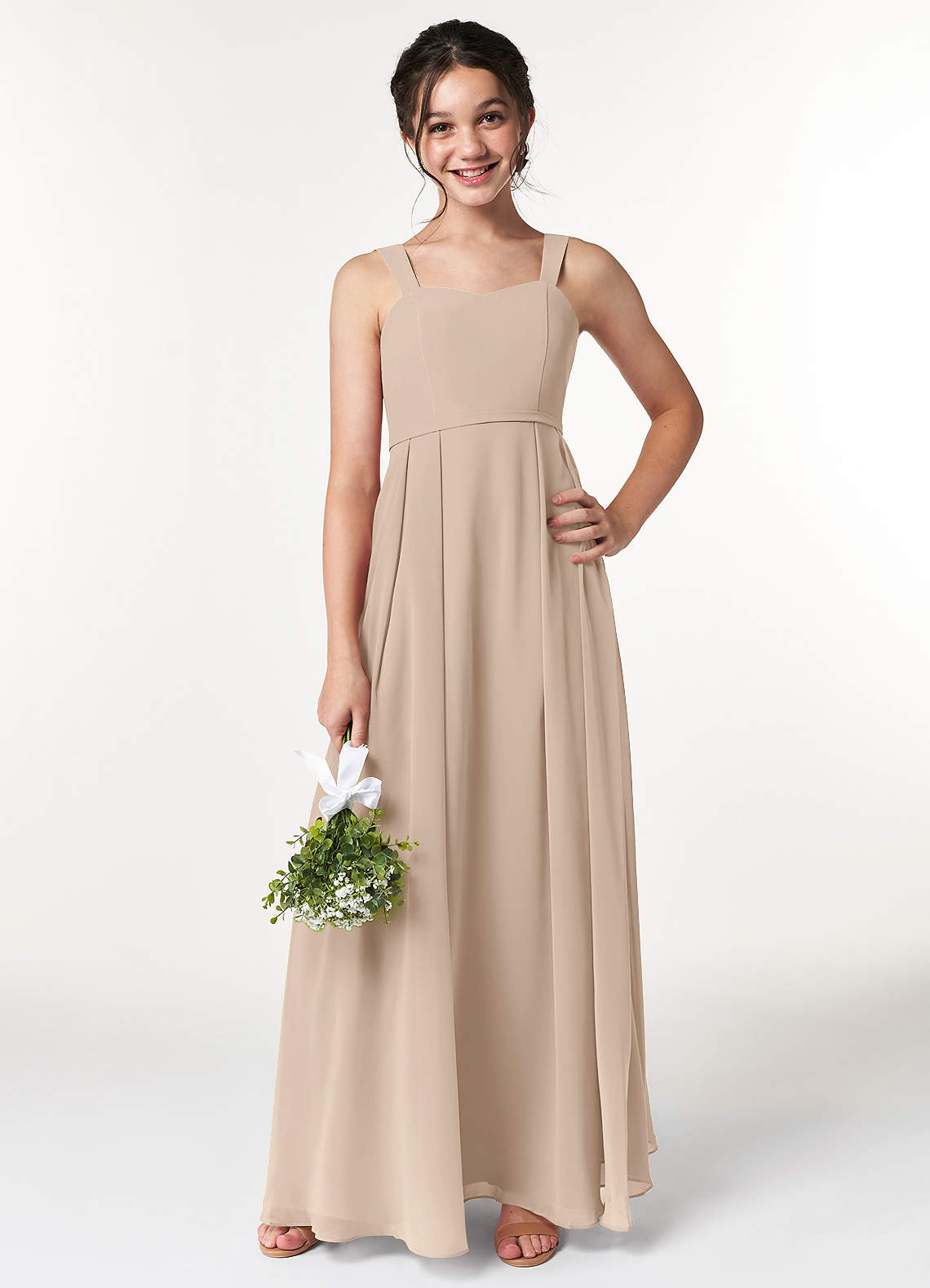 Azazie Simoan Junior Jurk van Chiffon met A-Lijn Sweetheart Halslijn Taupe image1
