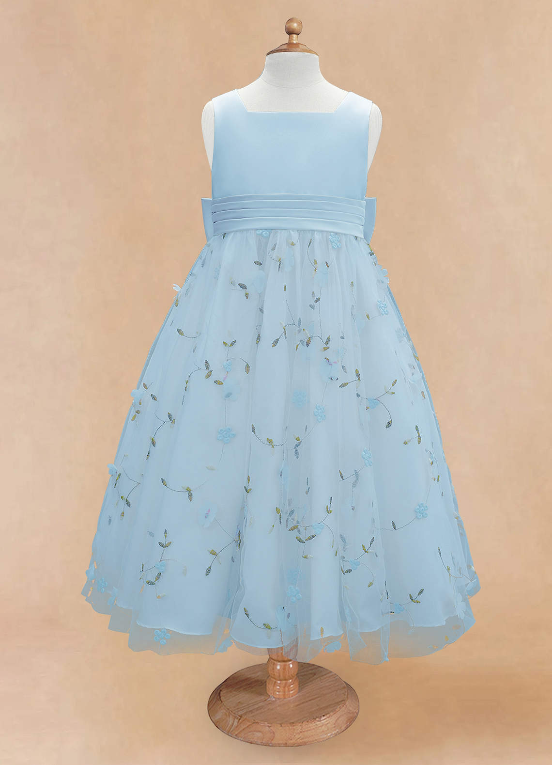 Azazie Pollie Flower Girl Dresses Sky Blue A-Line Bow Tulle Dress image10