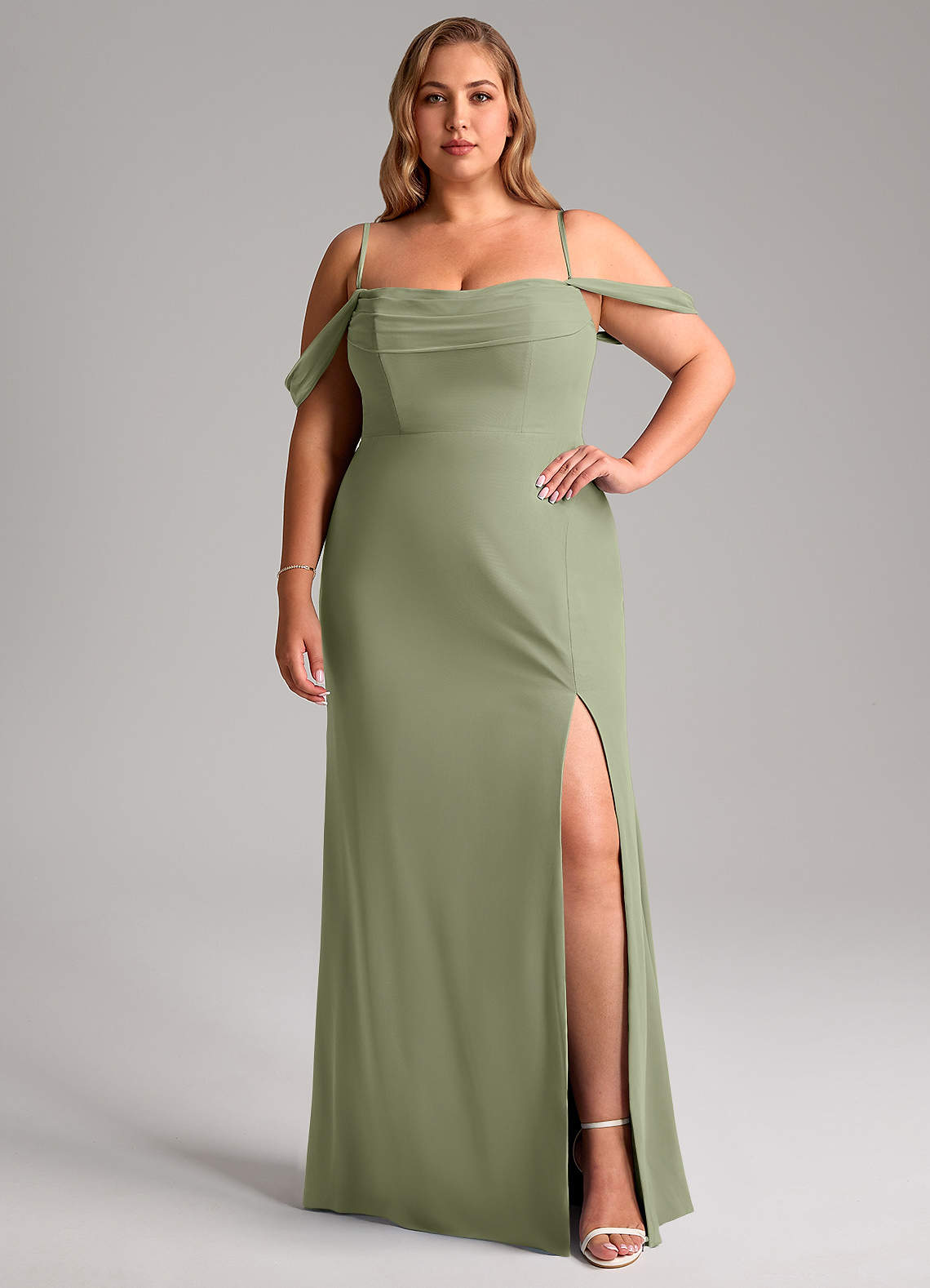 Azazie Saige Bridesmaid Dresses Pistachio A-Line Off the Shoulder Chiffon Convertible Dress image12