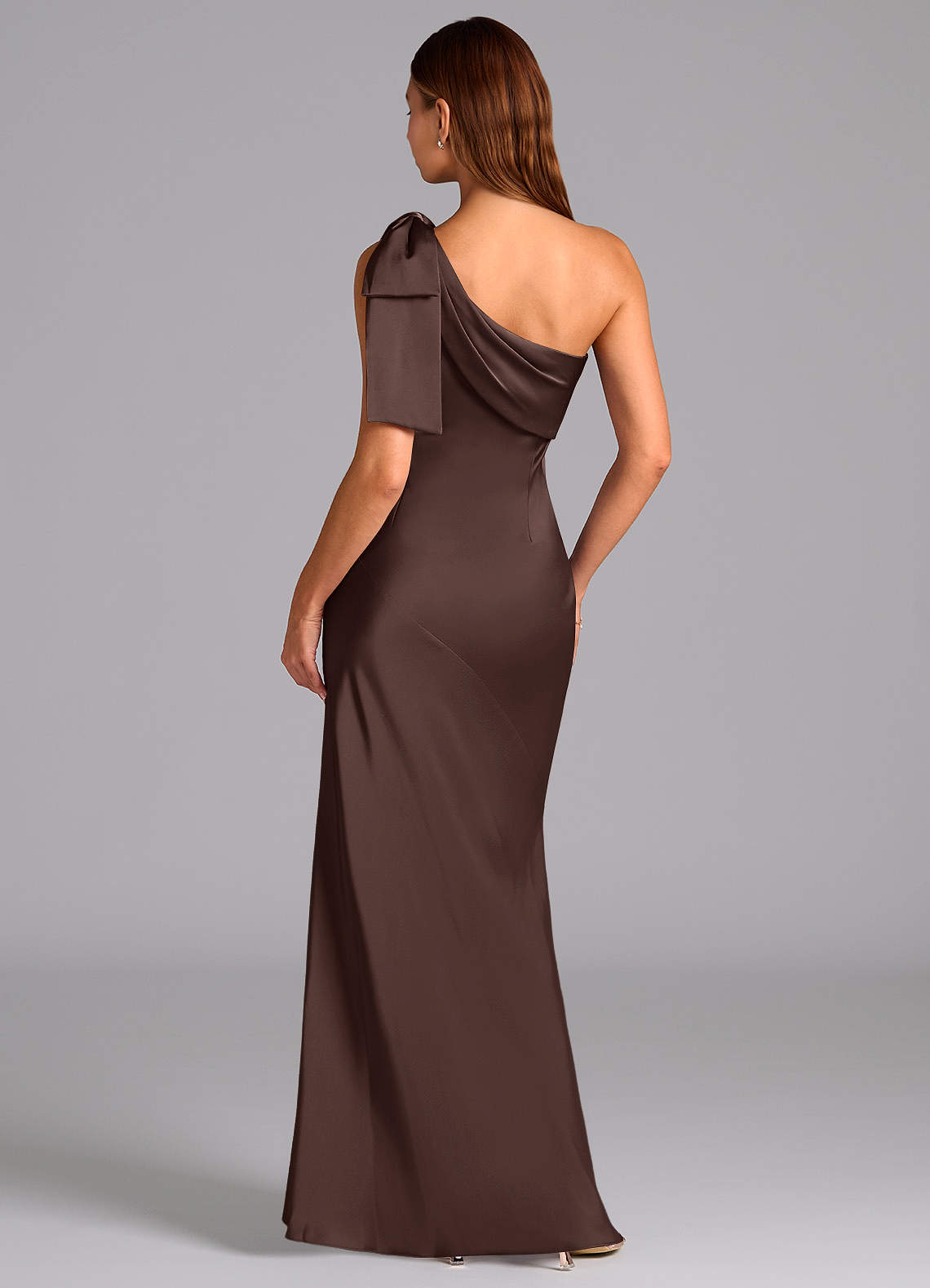 Azazie Yuanna Bridesmaid Dresses Ganache Mermaid One Shoulder Stretch Satin Dress image1