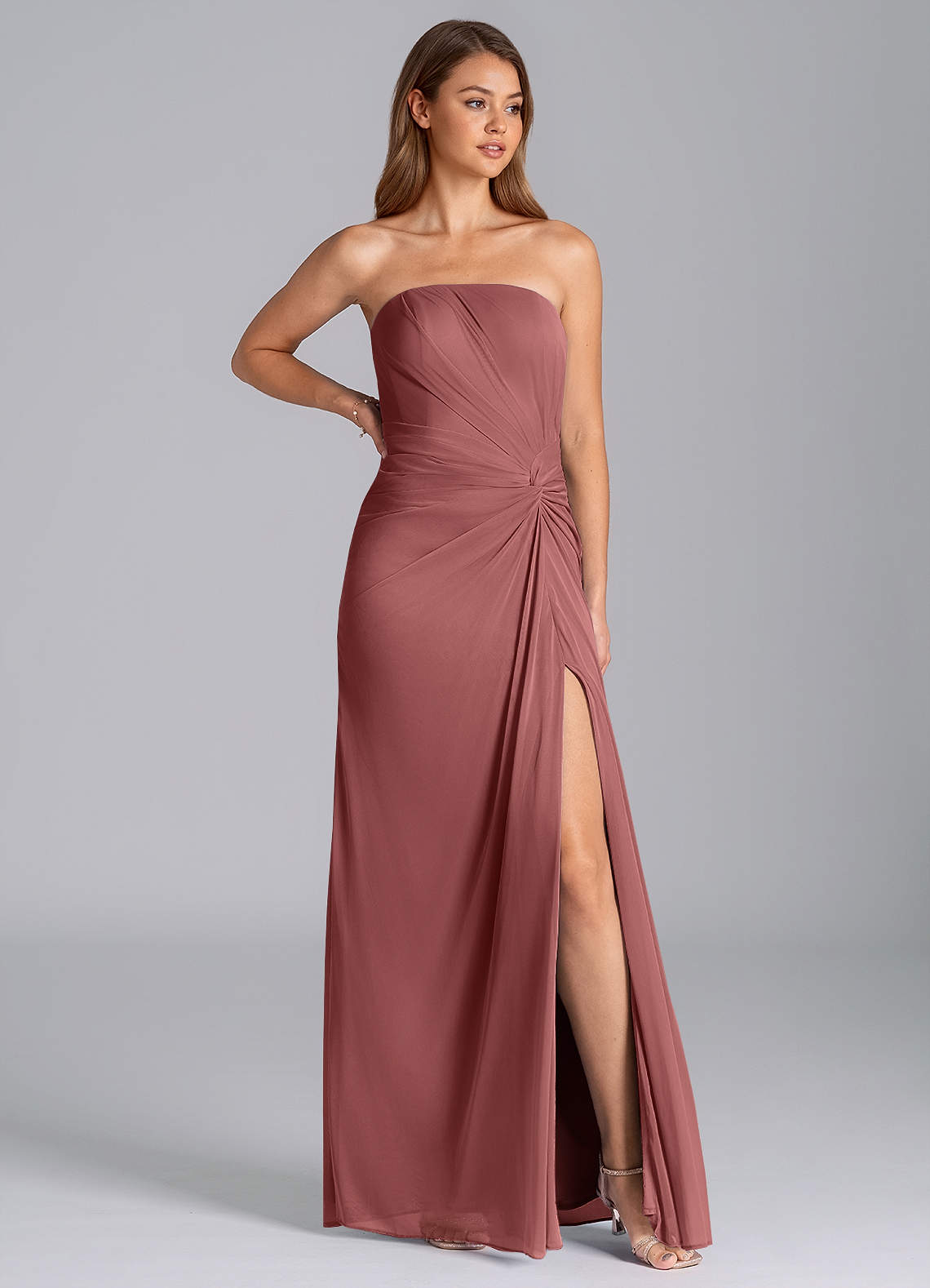 Azazie Mariya Jurken voor bruidsmeisjes Jurk van Mesh met Zeemeermin Strapless Amethist image1