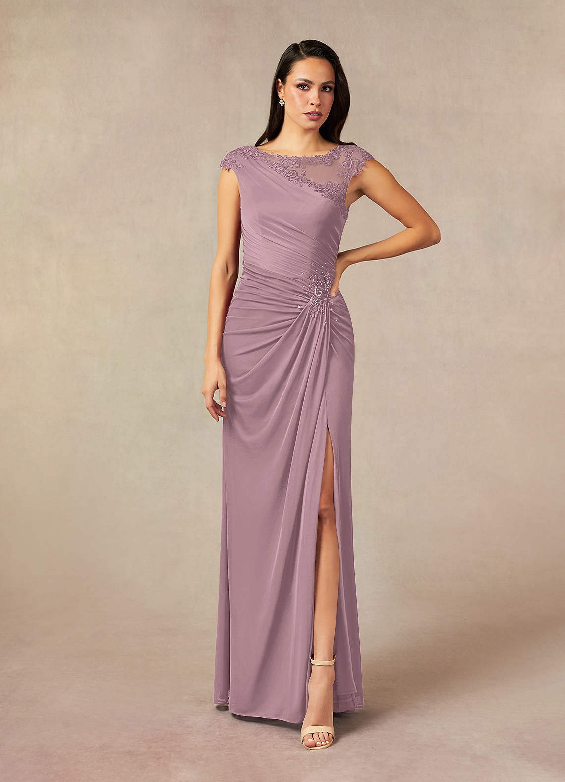 Azazie Oliniana Mother of the Bride Dresses Dusty Rose Mermaid Lace Mesh Dress image1