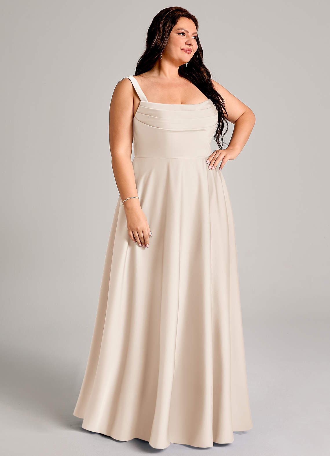 Azazie Shaude Brautjungfernkleider A-Linie Plissee Stretch-Satin Kleid Alabaster Weiß image9