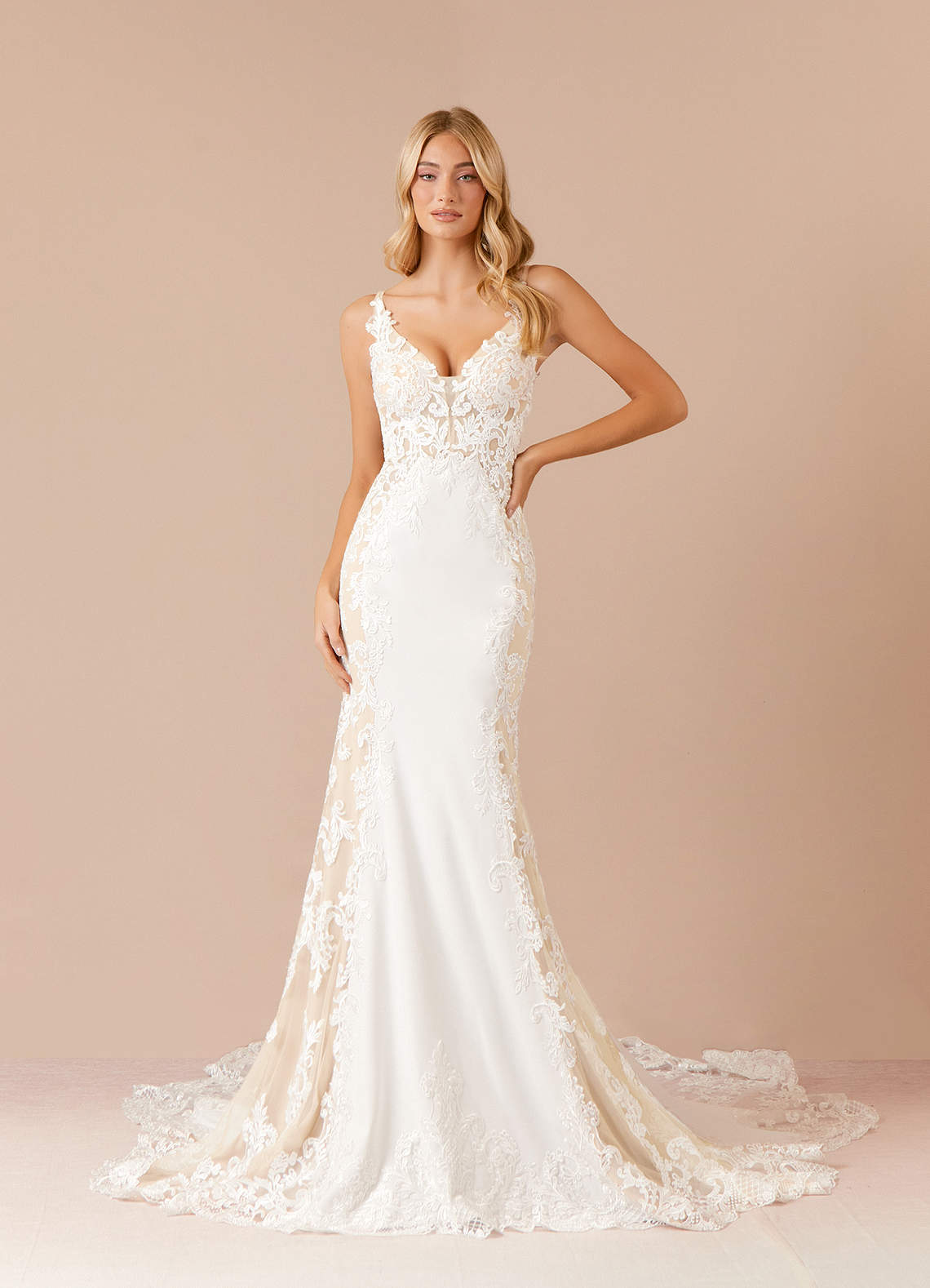 Azazie Estephanie Wedding Dresses Diamond White Champagne Mermaid Sequins Stretch Crepe Dress image1