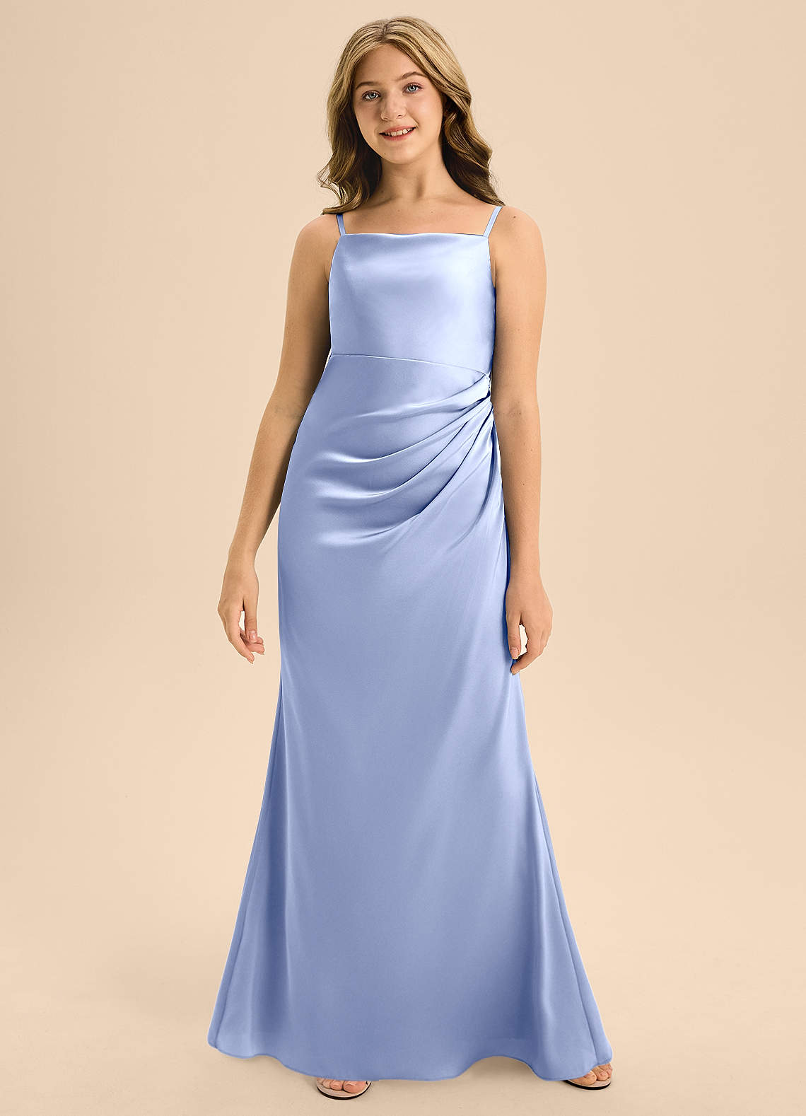 Azazie Renna Junior Linia A Pofałdowany Satyna elastyczna Długość podłogi Młodsza druhna Sukienka image3