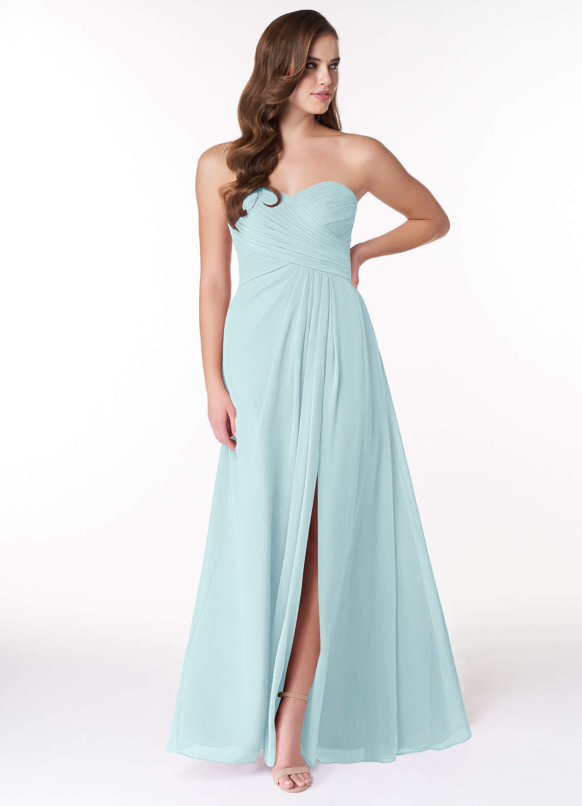 Azazie Arabella Allure Vestidos de damas de honor Vestido de Vidrio Marino de Gasa de Corte en A Convertible con Escote de Corazón image1