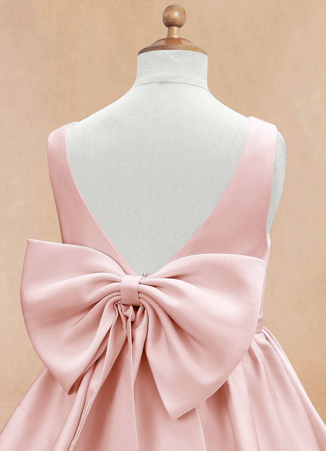 Azazie Margie Flower Girl Dresses Blushing Pink A-Line Bow Stretch Satin Dress image6