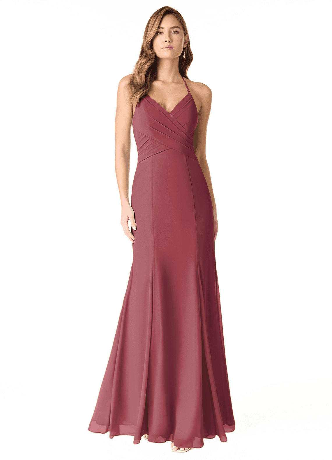 Azazie Carolina Vestidos de damas de honor Vestido de Merlot de Gasa de Corte Sirena con Volante image1