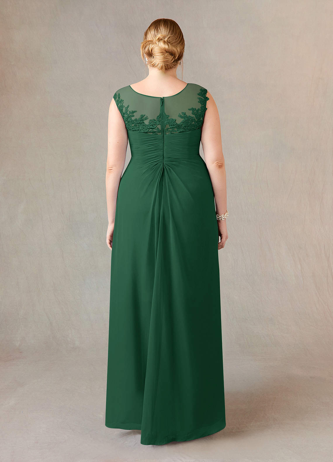 Azazie Endora Mother of the Bride Dresses Dark Green A-Line Scoop Lace Chiffon Dress image7