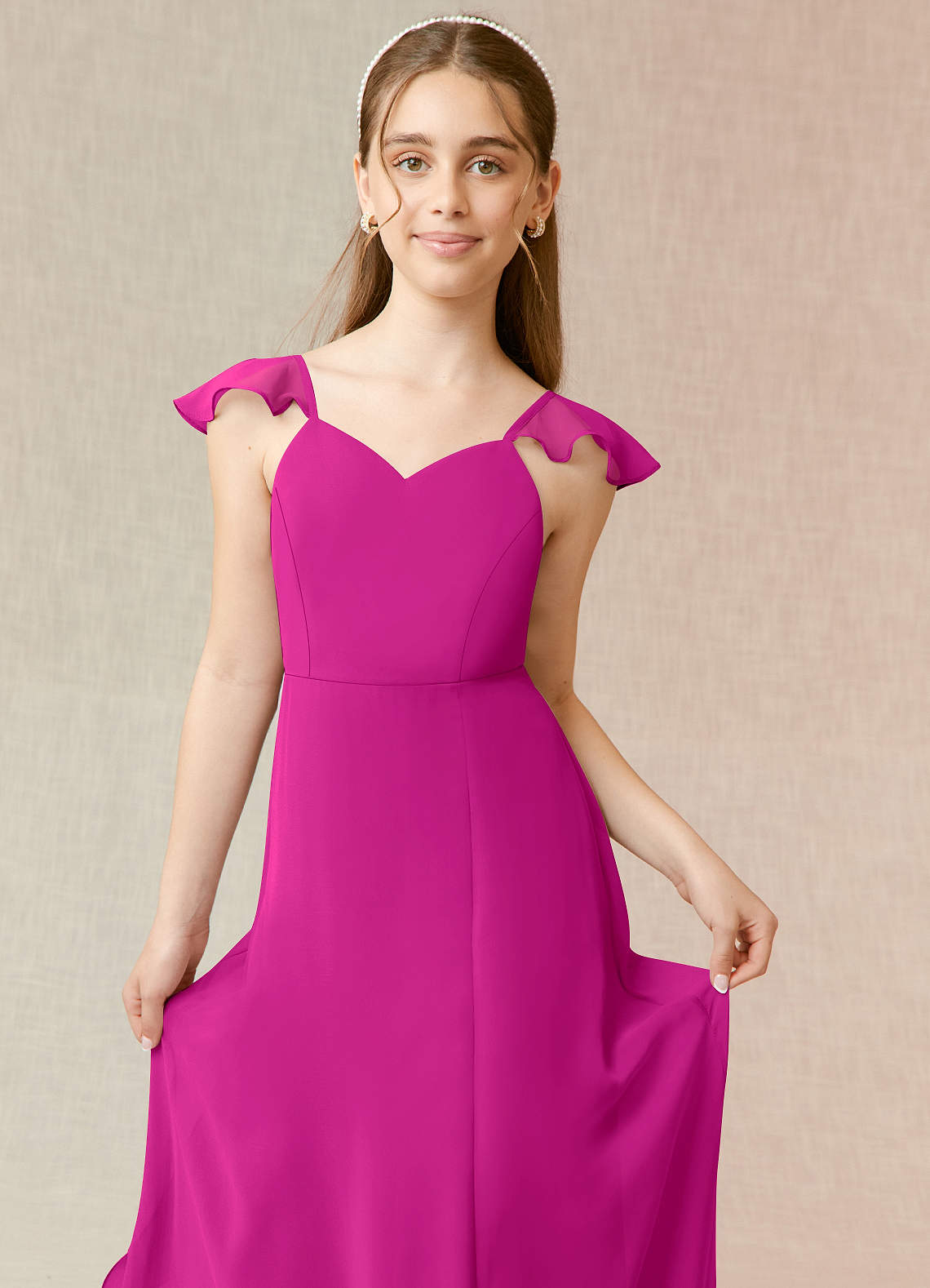 Azazie Everett Junior Vestido de Fucsia de Gasa de Corte en A image4