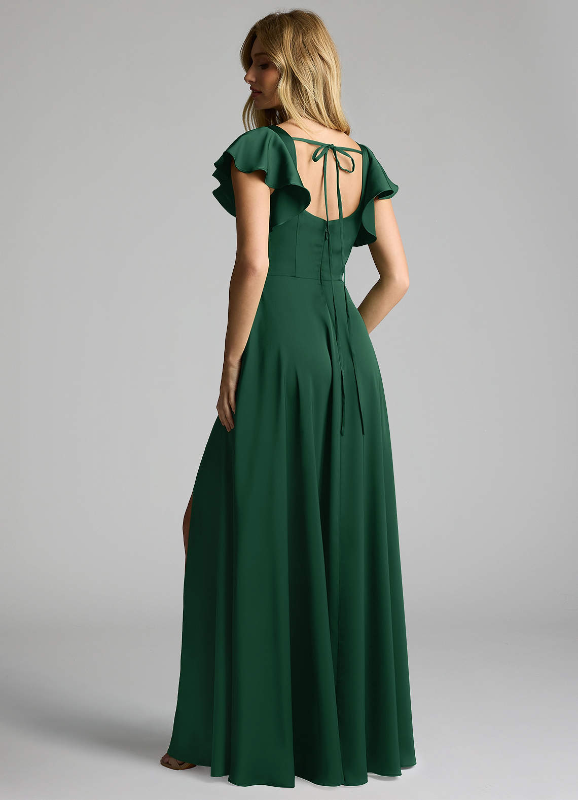 Azazie Bondi Bridesmaid Dresses Dark Green A-Line Bow Stretch Satin Dress image2