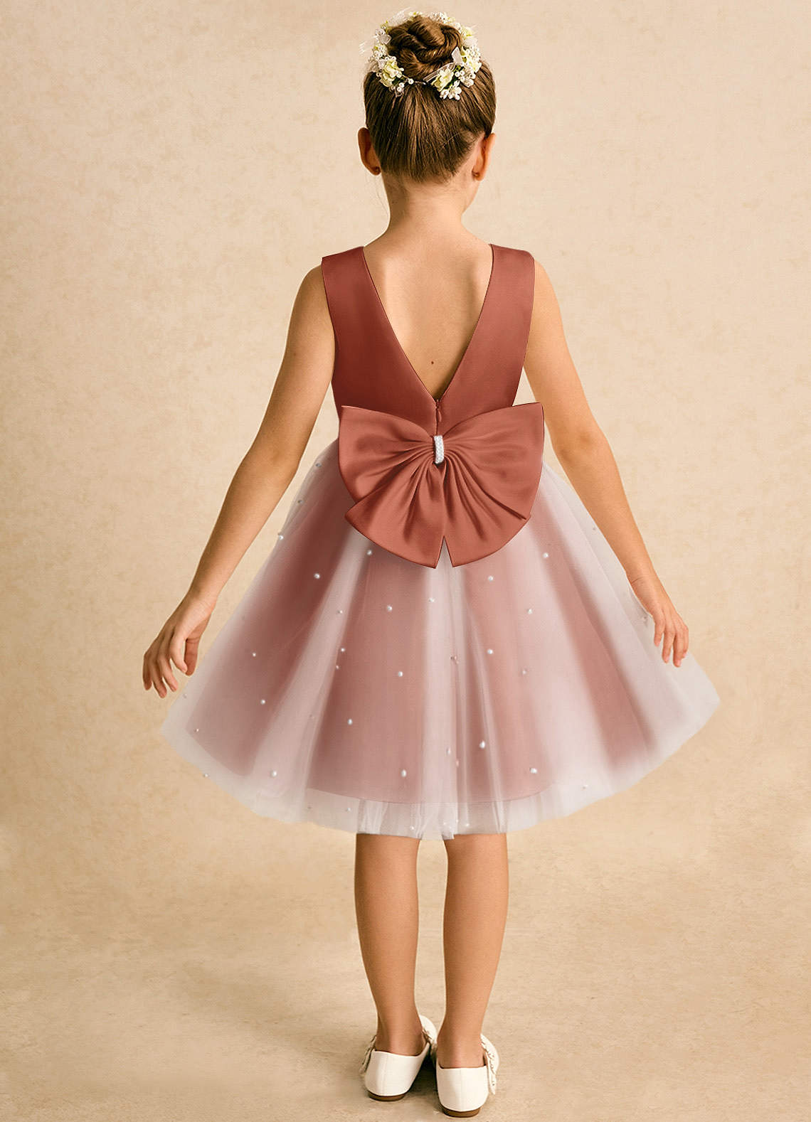 Azazie Esme Flower Girl Dresses Auburn Ball-Gown Bow Tulle Dress image1