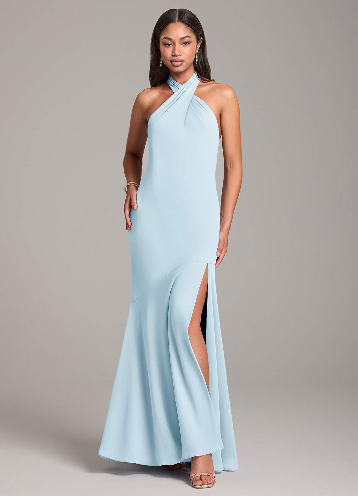 Azazie Lorena Bridesmaid Dresses Sky Blue Mermaid Pleated Chiffon Dress image1