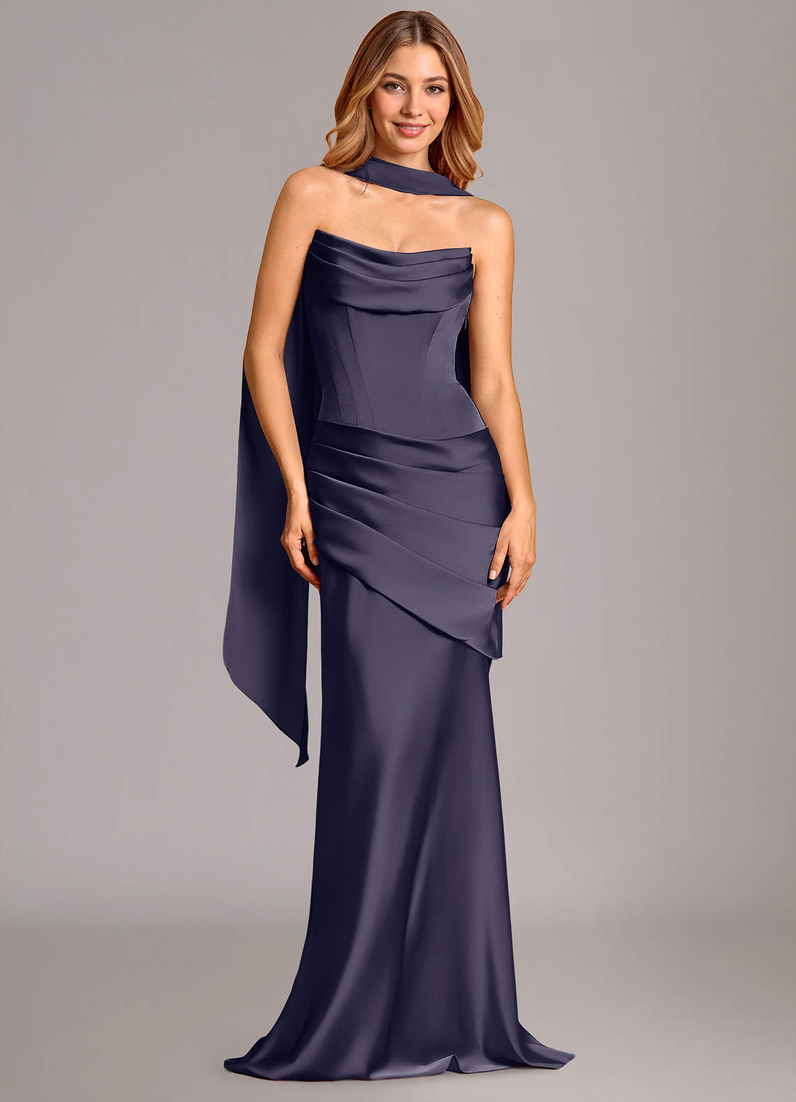 Azazie Pelagia Bridesmaid Dresses Stormy Mermaid Corset Stretch Satin Convertible Dress image1