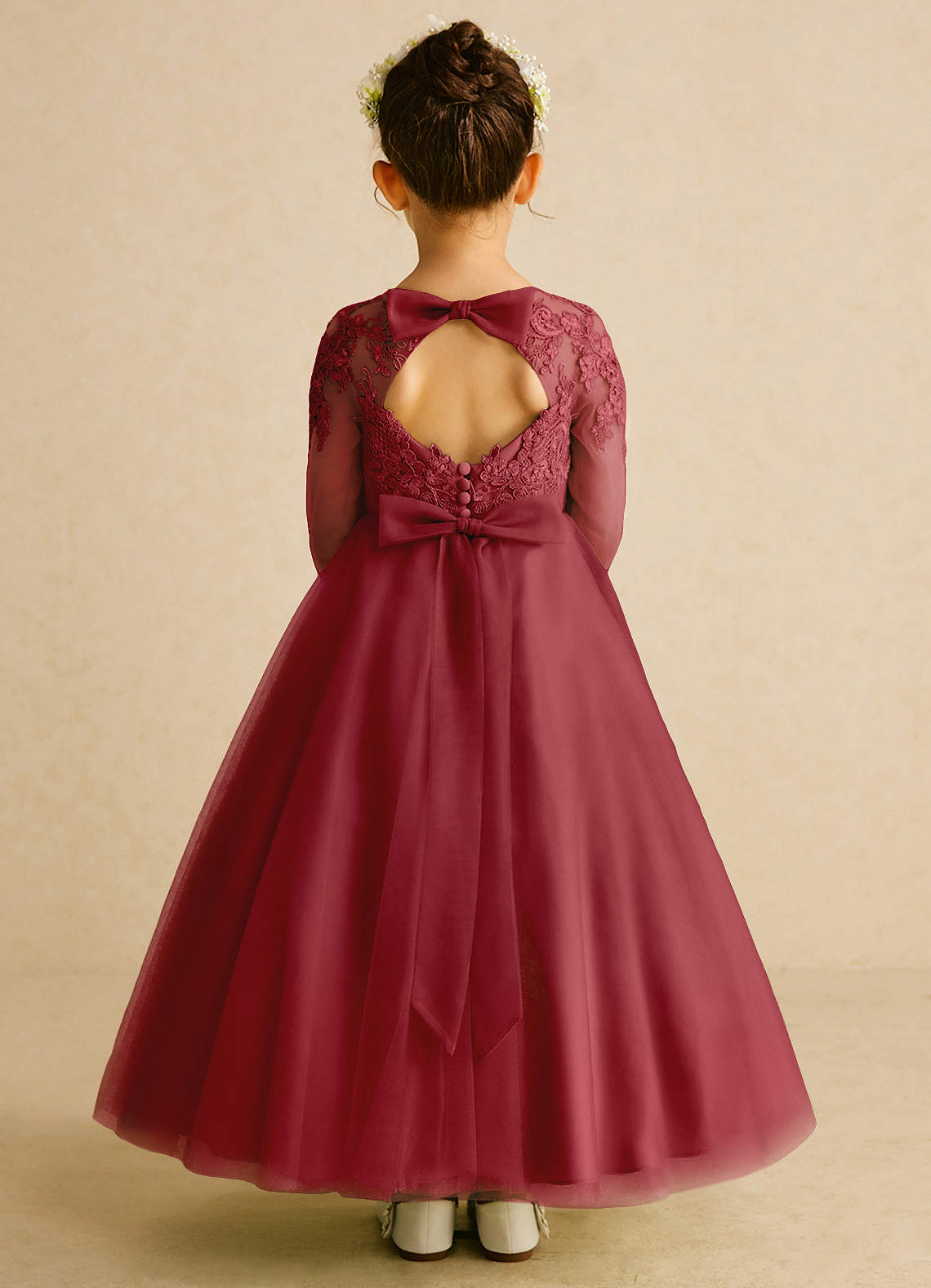Azazie Precious Flower Girl Dresses Pomegranate A-Line Lace Tulle Dress image1