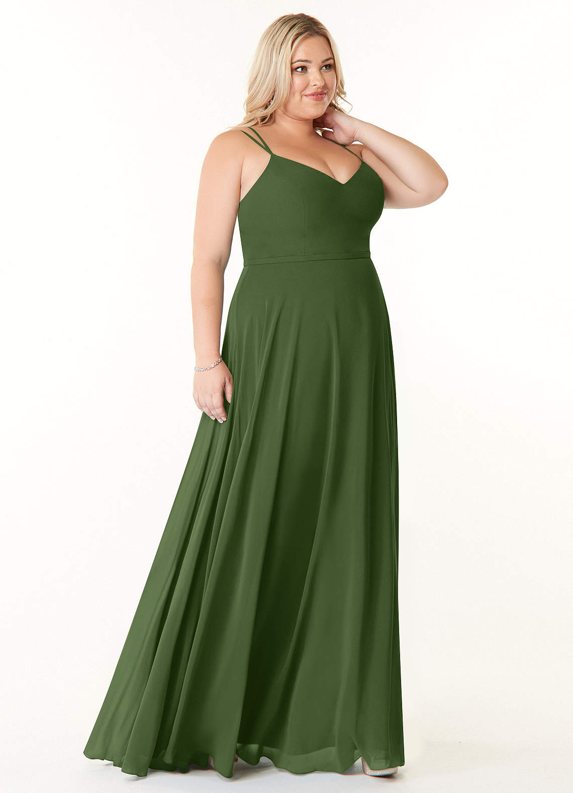 green emerald velvet dress Wedtrend Women Olive Sheath Cowl Neck Tea Length Plus Size Bridesmaid Dress with Open Back, Olive / US22W main image 0