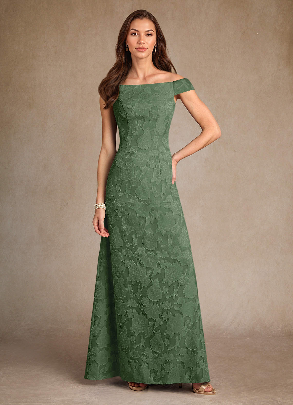 Azazie Moore Abiti per la Madre della Sposa Abito A-Line in Burnout Floreale Scollo a barca Eucalipto image1