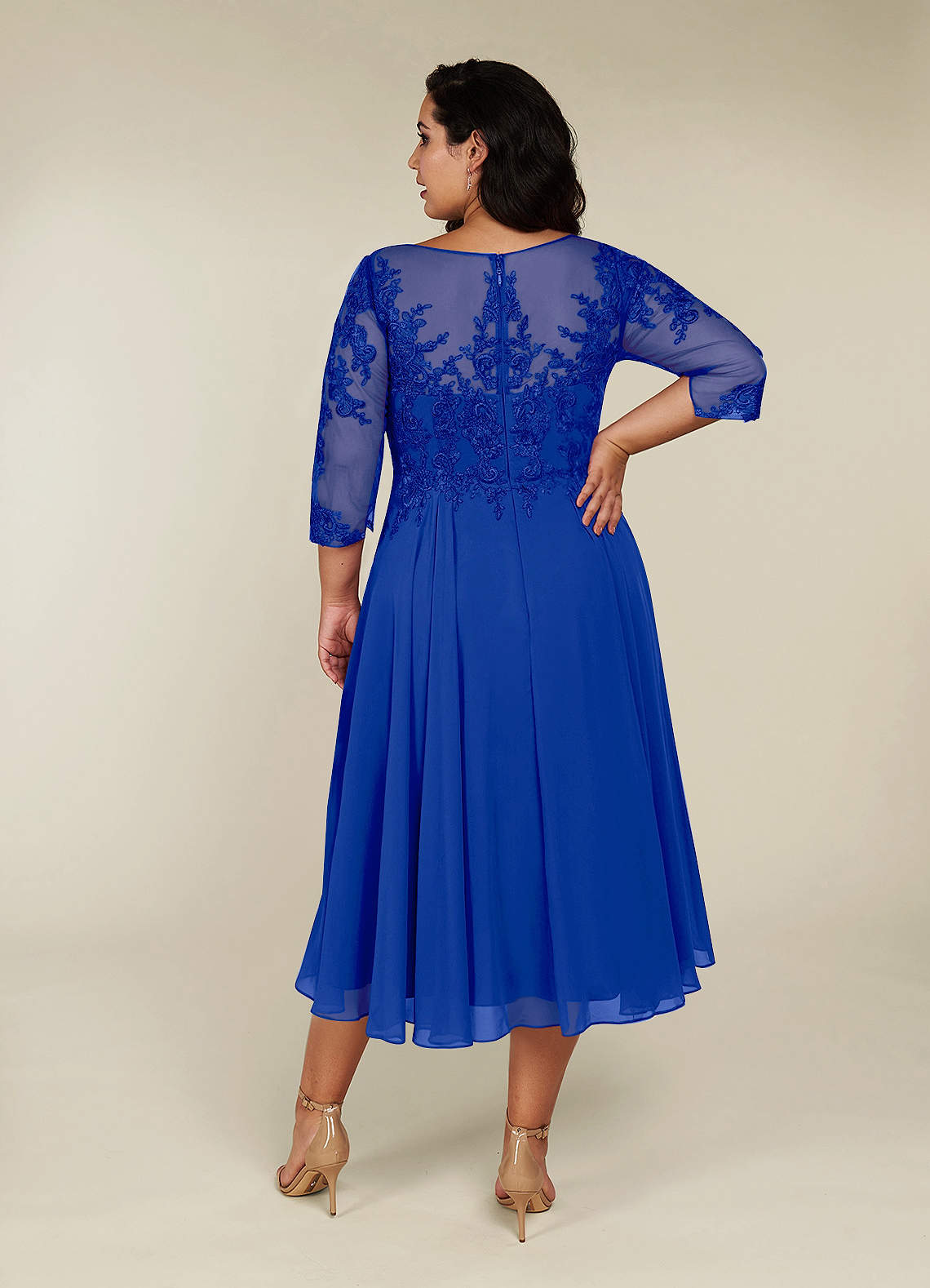 Azazie Marge Royal Blue A-Line Scoop Lace Chiffon Dress | Azazie