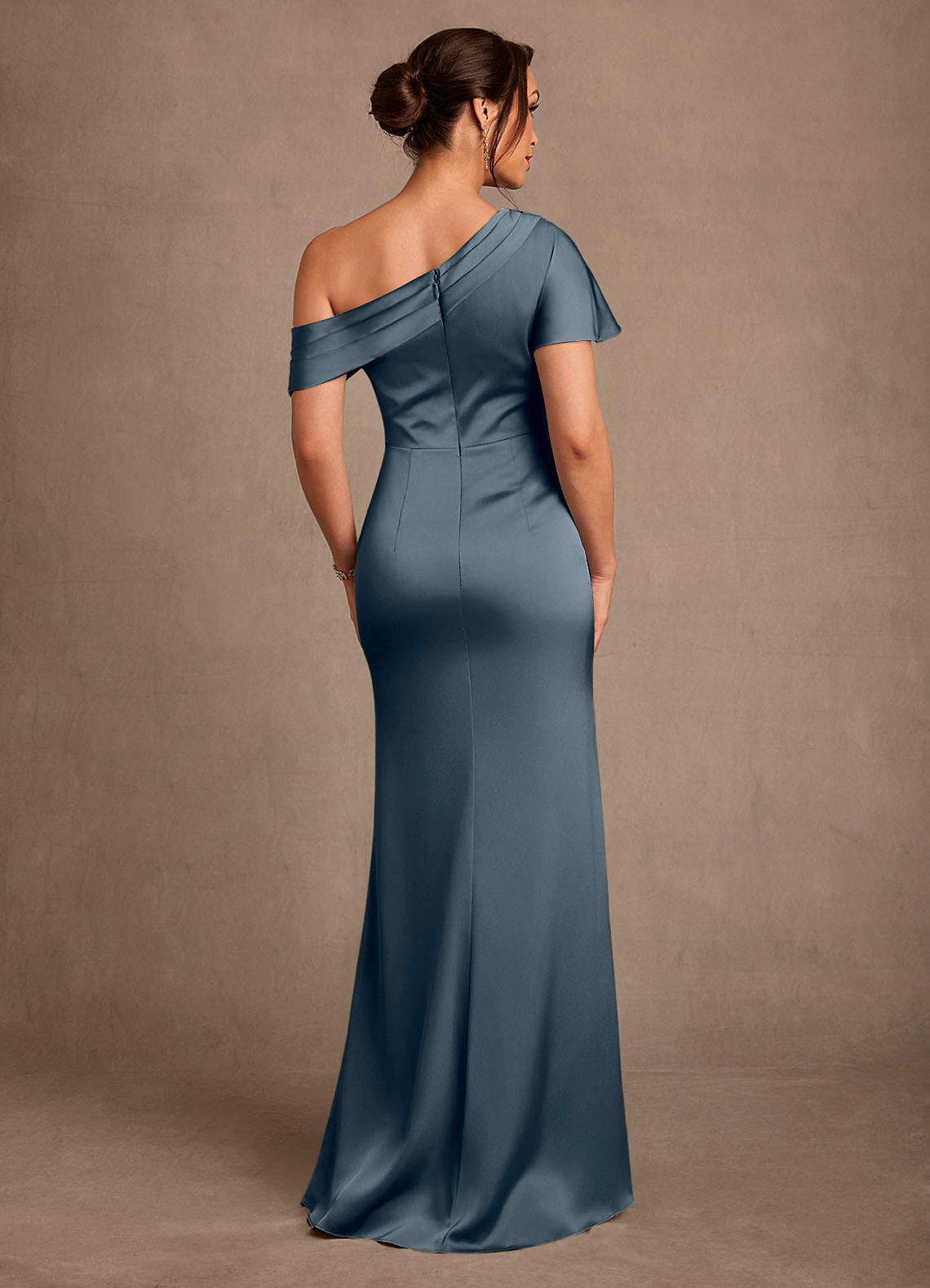 Azazie Rutha Mother of the Bride Dresses Twilight Sheath One Shoulder Stretch Satin Dress image1
