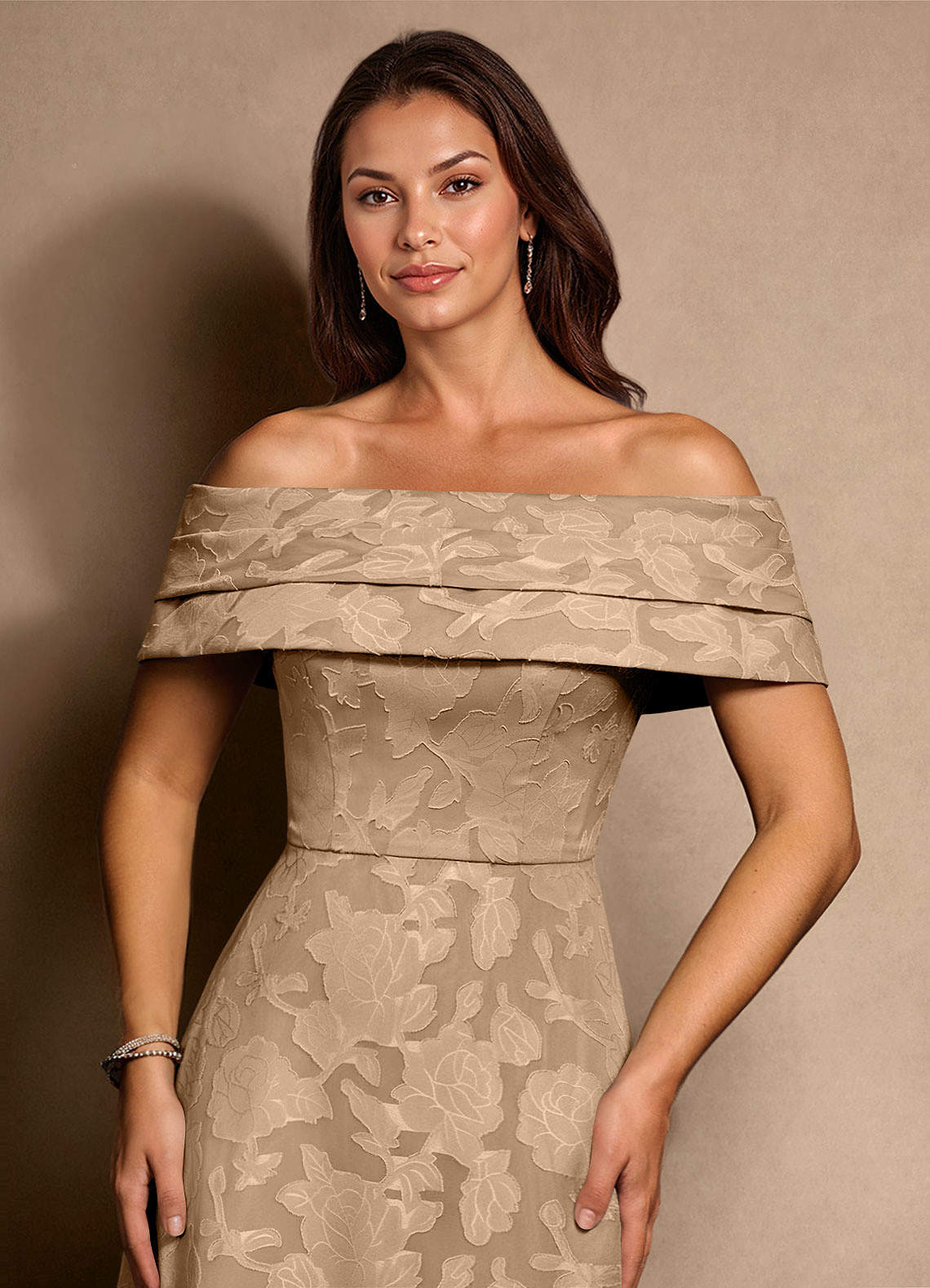 Azazie New Britain Mother of the Bride Dresses Champagne A-Line Pleated Floral Burnout Dress image4