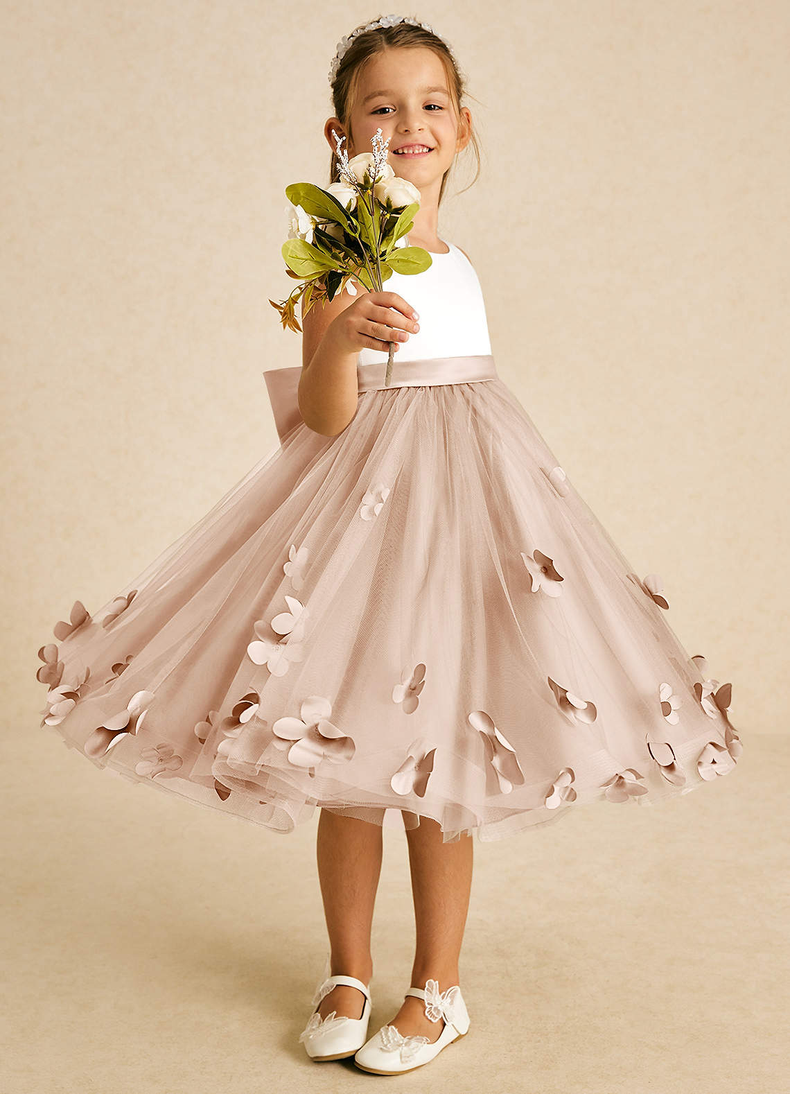 Azazie Sprout Flower Girl Dresses English Rose A-Line Bow Tulle Dress image1