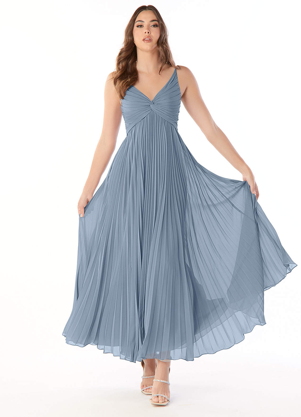 Azazie Daphne A-Line Chiffon Bridesmaid Dress Dusty Blue sz 6. cheapest