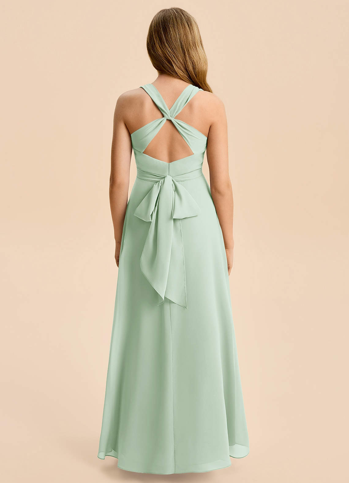 Azazie Kirsten Junior A-Line Plisseret Chiffon Gulv-længde Junior brudepige Kjole image2