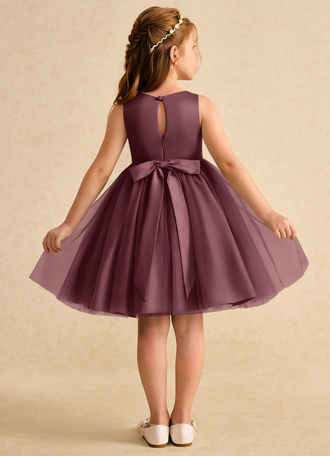 Azazie Prima Flower Girl Dresses Sangria A-Line Bow Tulle Dress image1
