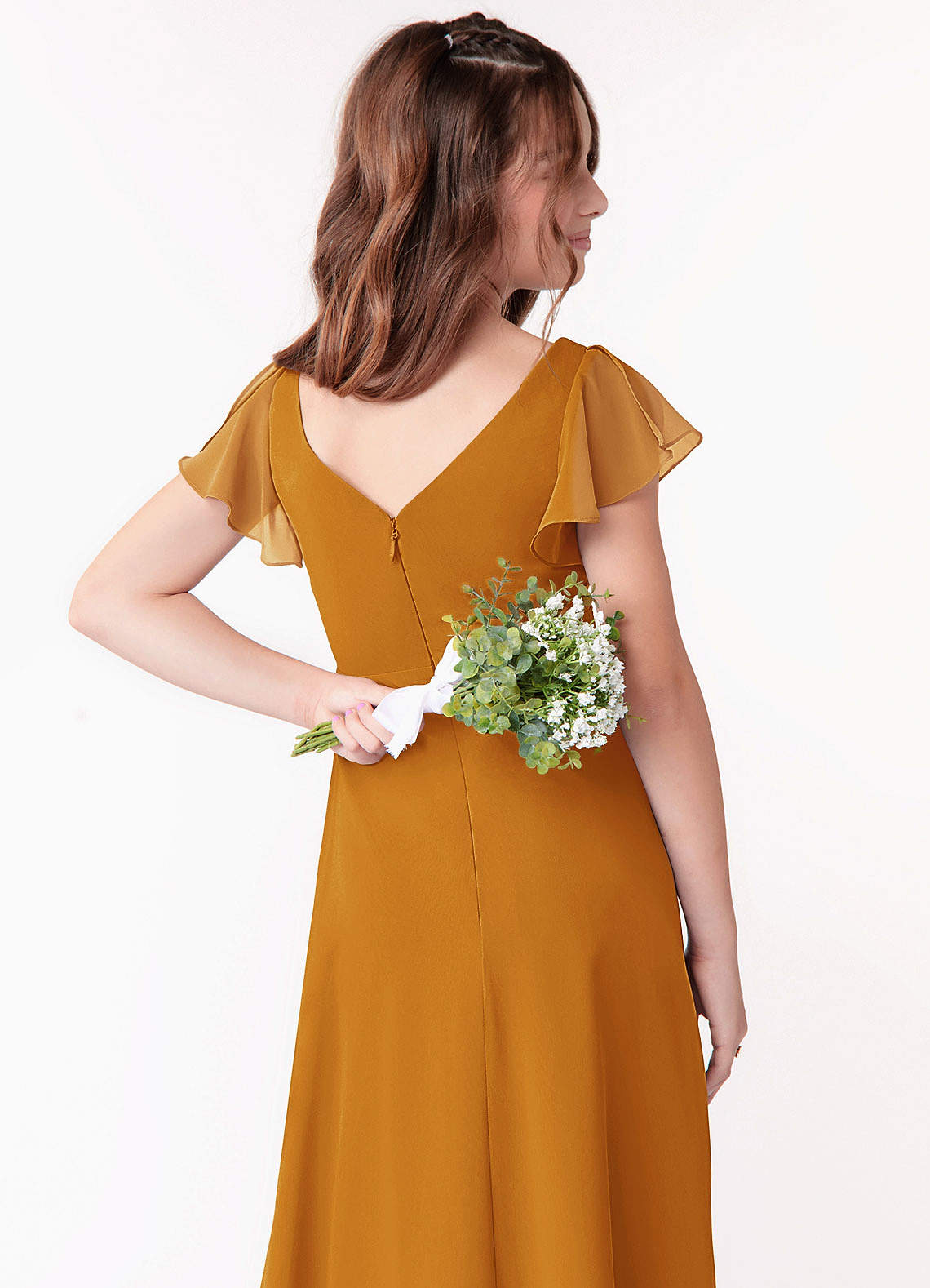 Azazie Omari Junior Klä av A-Line i Chiffong Rynkad image2