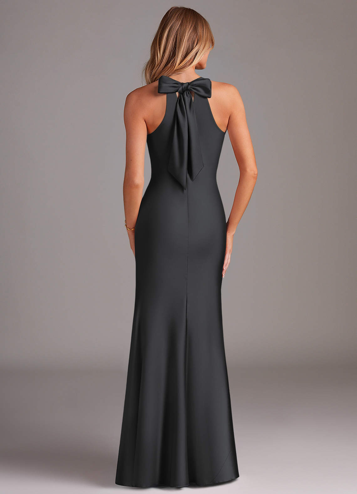 Azazie Doretta Bridesmaid Dresses Black Mermaid Pleated Stretch Satin Dress image1