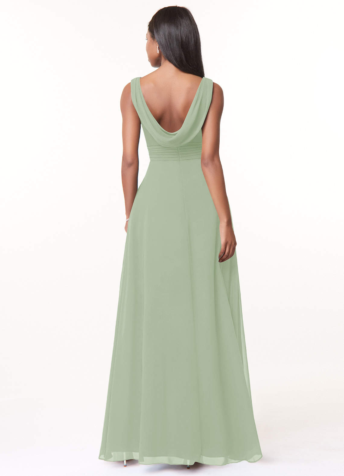 Azazie Karina Bridesmaid Dresses Dusty Sage A-Line Pleated Chiffon Dress image1