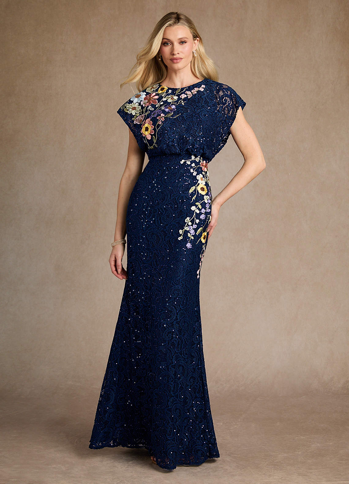 Azazie Grenada Mother of the Bride Dresses Dark Navy Mermaid Sequins Lace Dress image1