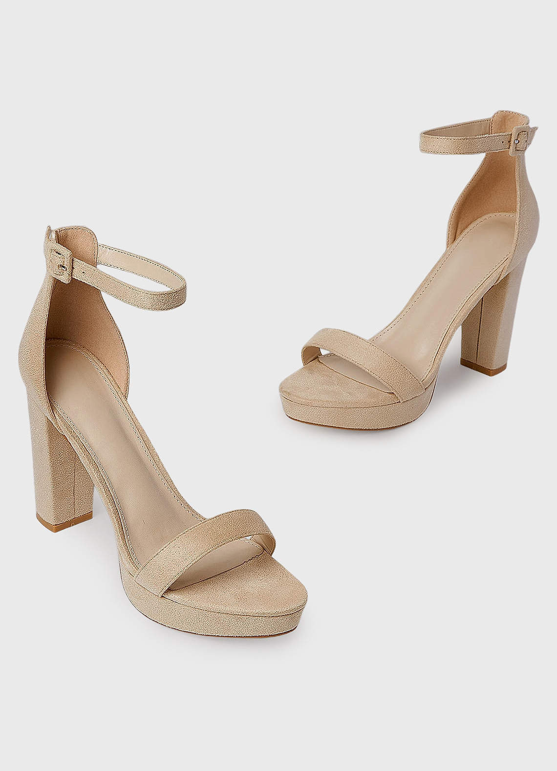 front Apricot Suede Platform Ankle Strap Heels