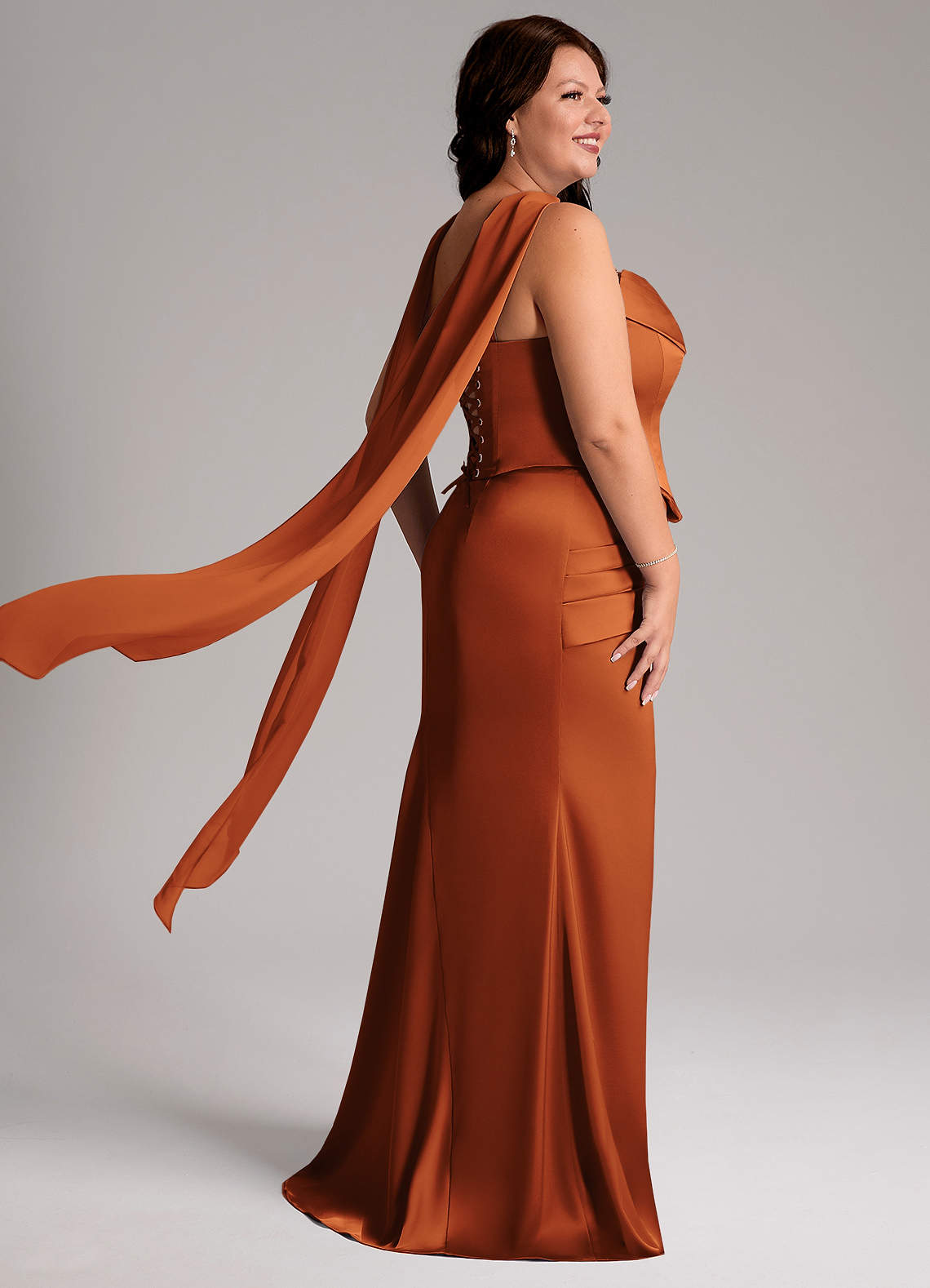 Azazie Sorrel Bridesmaid Dresses Cinnamon Mermaid Strapless Stretch Satin Convertible Dress image7