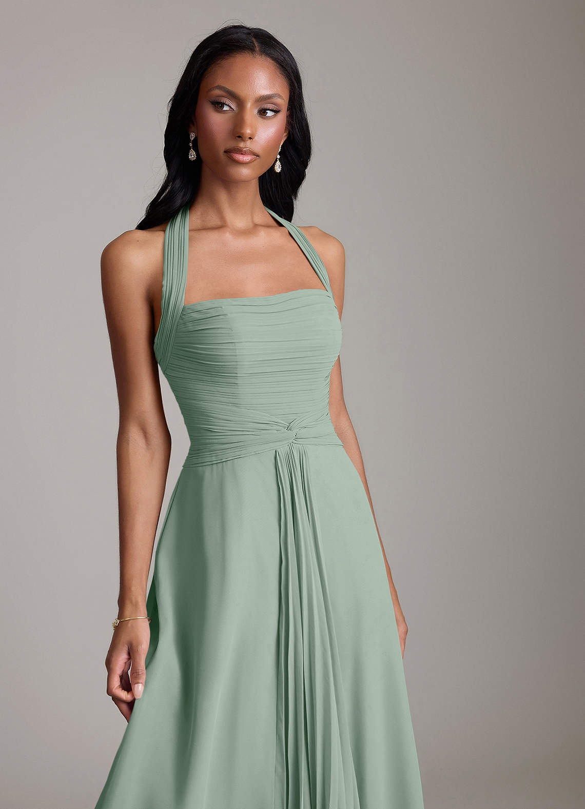 Azazie Clarisa At-home Try On Dresses Dusty Rose A-Line Pleated Chiffon Dress image2