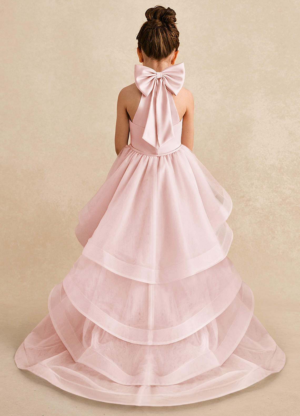 Azazie Bev Flower Girl Dresses Blushing Pink A-Line Convertible Tulle Dress image1